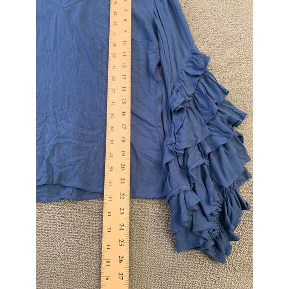 Guest Editor Women's XS  Blouse‎ Top Blue Tiered Frill Sleeve Rayon Crepe - Picture 6 of 14